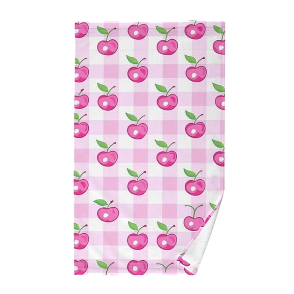 Cotton Bath Towels Soft Face Towel Absorbent Quick Dry Cherry on Plaid 16"x28"