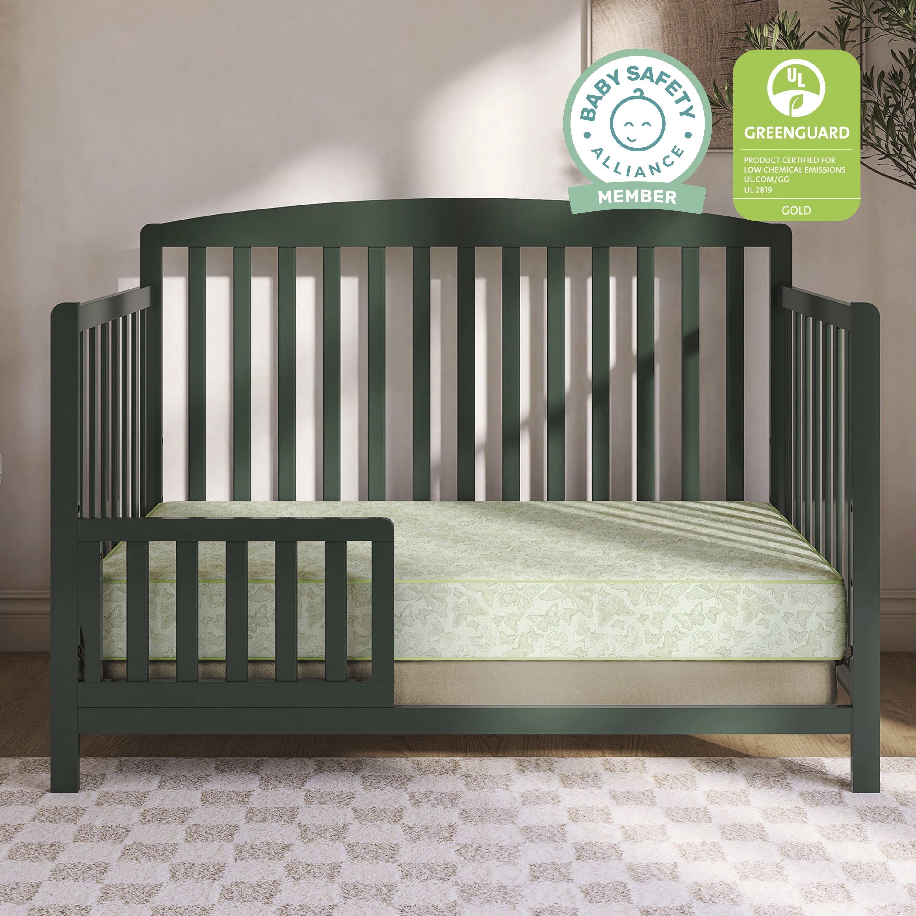 Dream On Me Butterfly Meadow Firm Fiber Crib & Toddler Mattress | Waterproof Vinyl Cover | Greenguard Gold & JPMA Certified | Lightweight | Green Butterfly Meadow