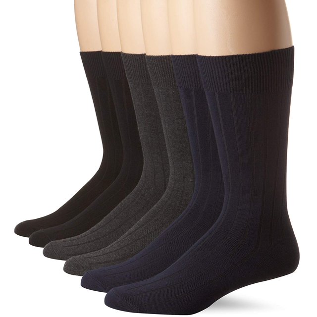 Cole Men's 6Pack Rib Dress Sock, Navy/Dark Grey/Black, One