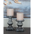 thumbnail image 2 of DecMode 2 Candle Silver Glass Handmade Turned Style Pillar Candle Holder, Set of 2, 2 of 8