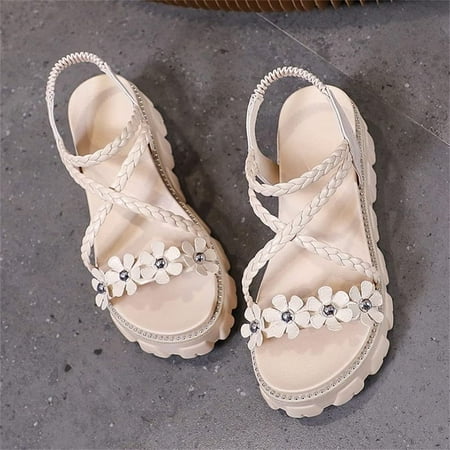 Sandals Women Summer Women Sandals Elastic Band Shoes Ladies Flat Sandals Cover Feet (Color : Beige  Size : 39 Code)