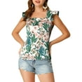 thumbnail image 1 of INSPIRE CHIC Women's Tropical Printed Square Neck Ruffle Tank Top XS Green, 1 of 7