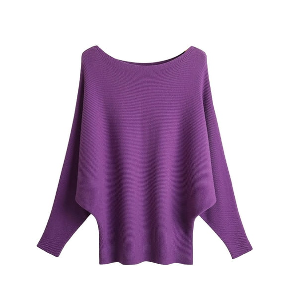 Odeerbi Winter Plus Size Knit Sweater For Women Loose Batwing Sweaters 2025 New Long Sleeve Nail Bead Sweater European And American Round Neck Sweater Purple