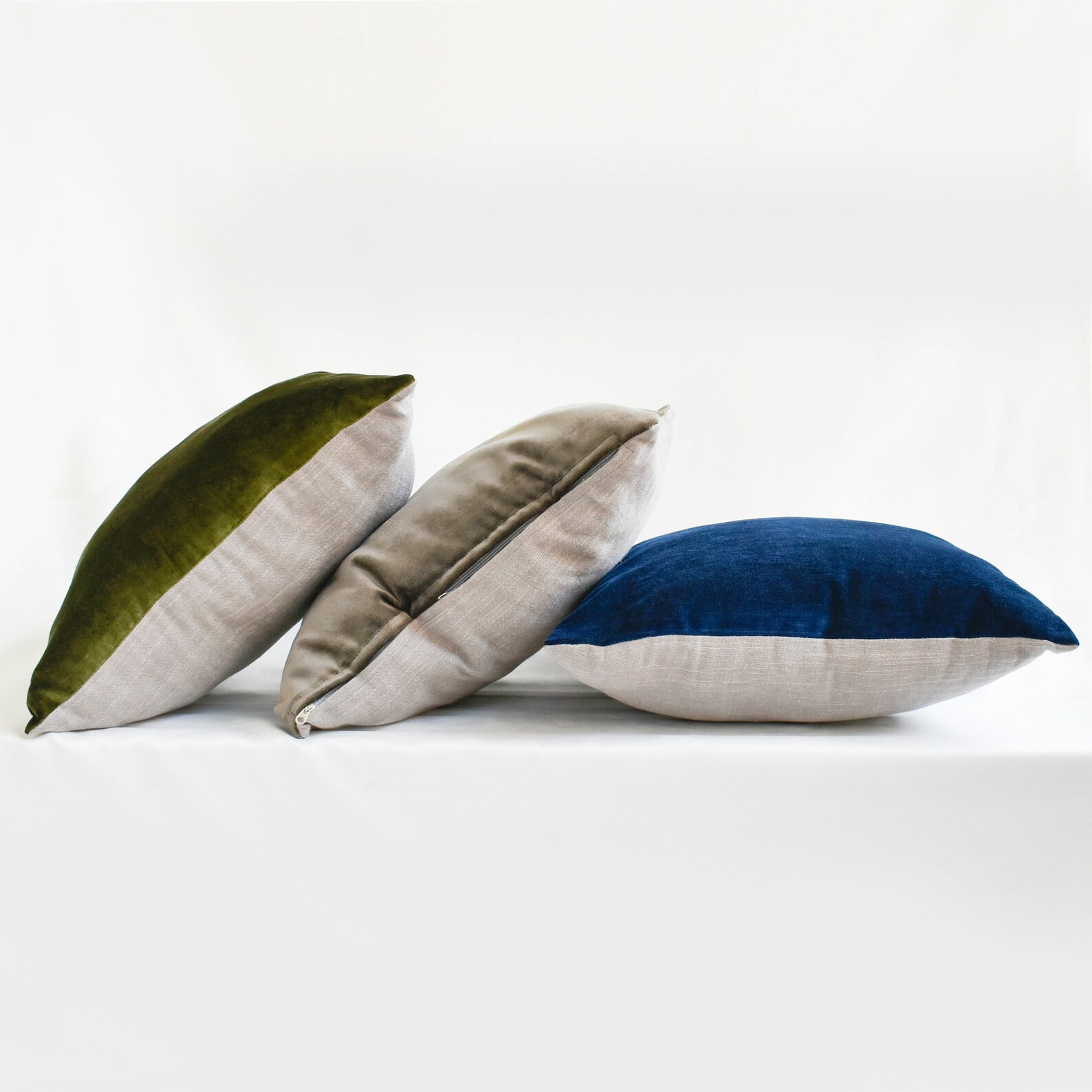 The HomeCentric Decorative Blue Pack of 2, 18"x18" (45x45 cm) Throw Pillows, Velvet Double Side, Faux Leather Puller Throw Pillows For Couch, Solid Color Modern Style Easter - Velvet Blue Jules