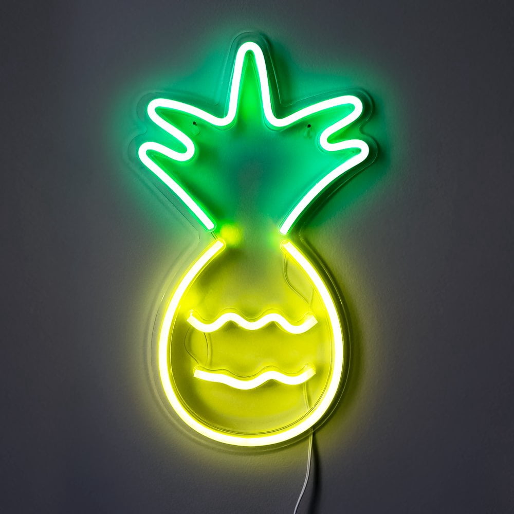 Isaac Jacobs 17” x 10” LED Neon ‘Yellow & Green Pineapple’ Wall Sign, Powered by USB Wire