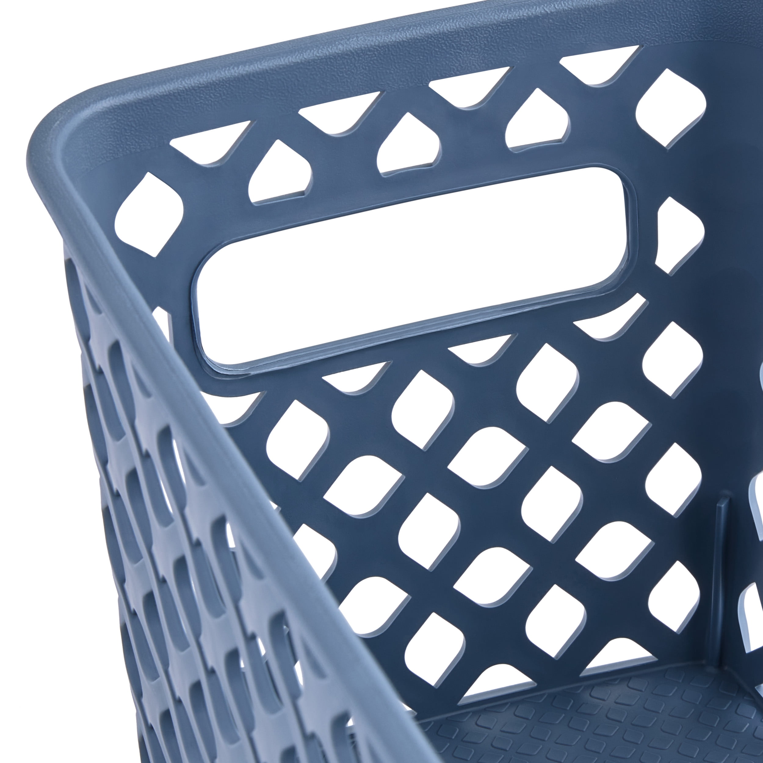(4 pack) Mainstays Narrow Blue Decorative Plastic Storage Basket, 13.6 in x 5.5 in x 5.1 in