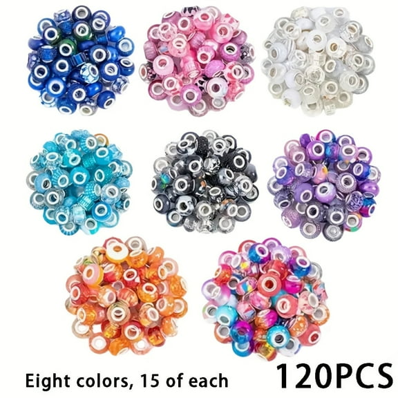 120pcs Acrylic Multi-color Series Large Hole Spacer Beads, For DIY Production, Bracelet, Necklace, Key Ring, Pen Large Hole Spacer Beads Accessories