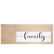 Urban Trends Collection  Wood Rectangle Wall Decor with Side Corner Family in Cursive Writing on Cloth, Brown