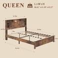 thumbnail image 2 of SESSLIFE Queen Bed Frame with Storage Headboard and Charging Station, Rustic Wood Platform Bed Frame with Bookcase Headboard, LED Light, Wood Slat Support, 800 lbs, No Box Spring Needed, Dark Brown, 2 of 7