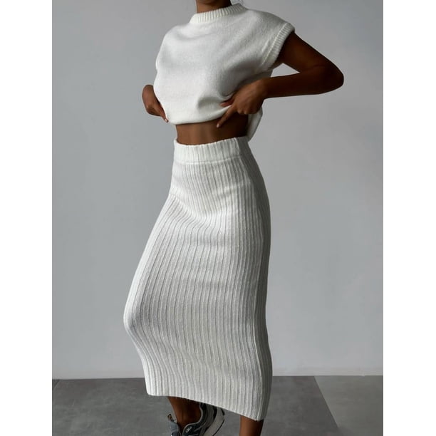 Suéter popular para mujer, traje sin mangas, jersey, top, vestido ajustado