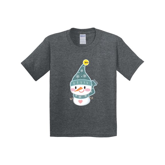 Inktastic Cute Christmas Snowman in Blue Hat and Scarf Youth T-Shirt