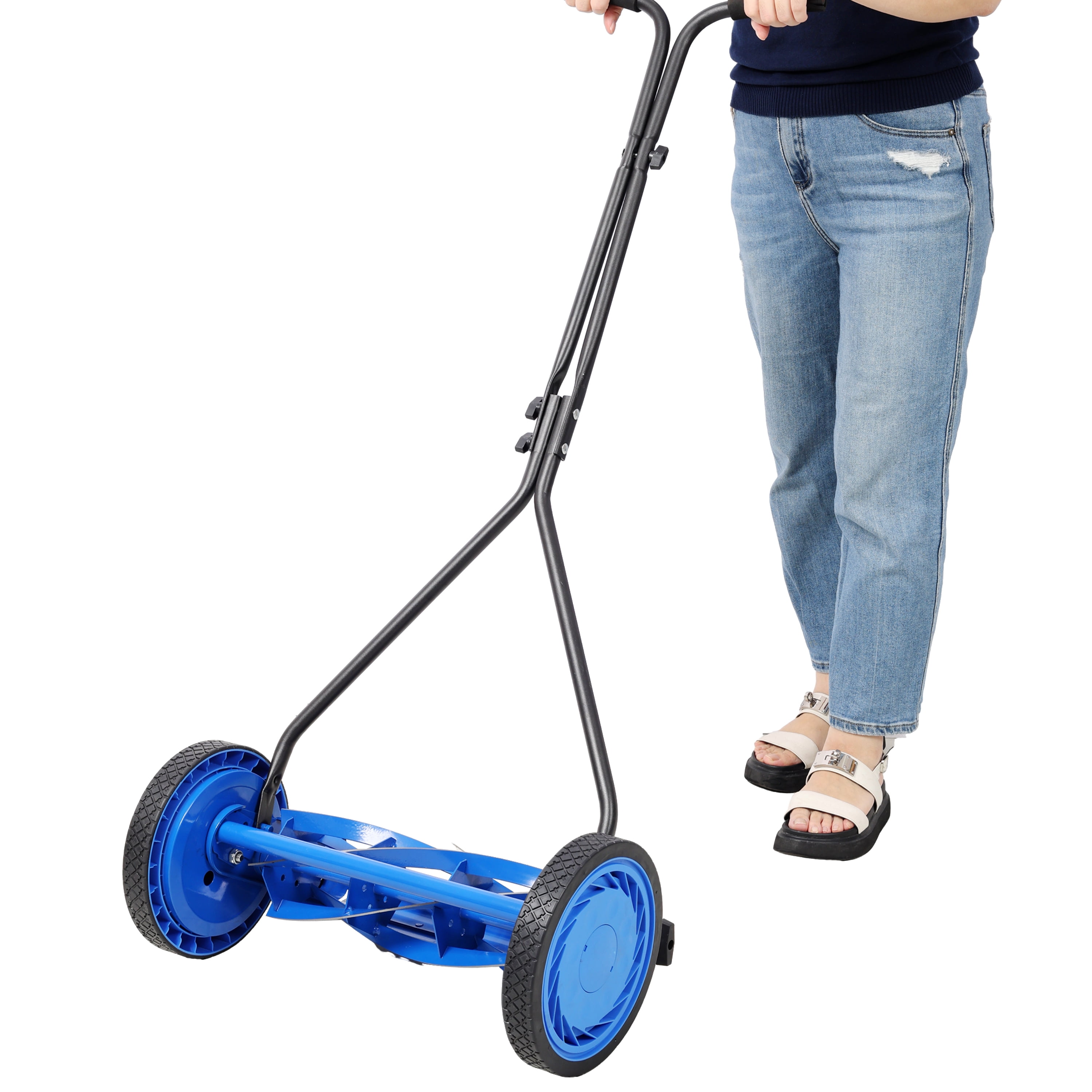 16-Inch Push Reel Lawn Mower, Manual Grass Cutter in Blue, Perfect for Home Garden Maintenance