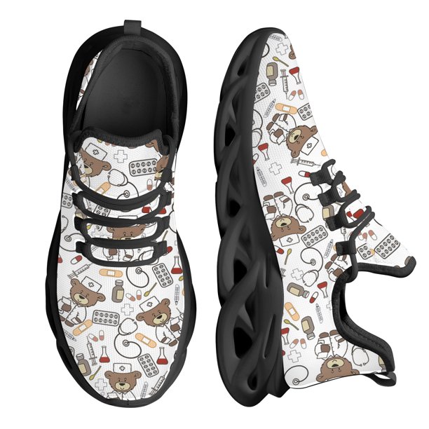 Zapatillas de deporte con cordones para mujer, zapatos planos de enfermería con diseño de oso de enfermera de dibujos animados, calzado para caminar de verano y primavera, unisex para adultos