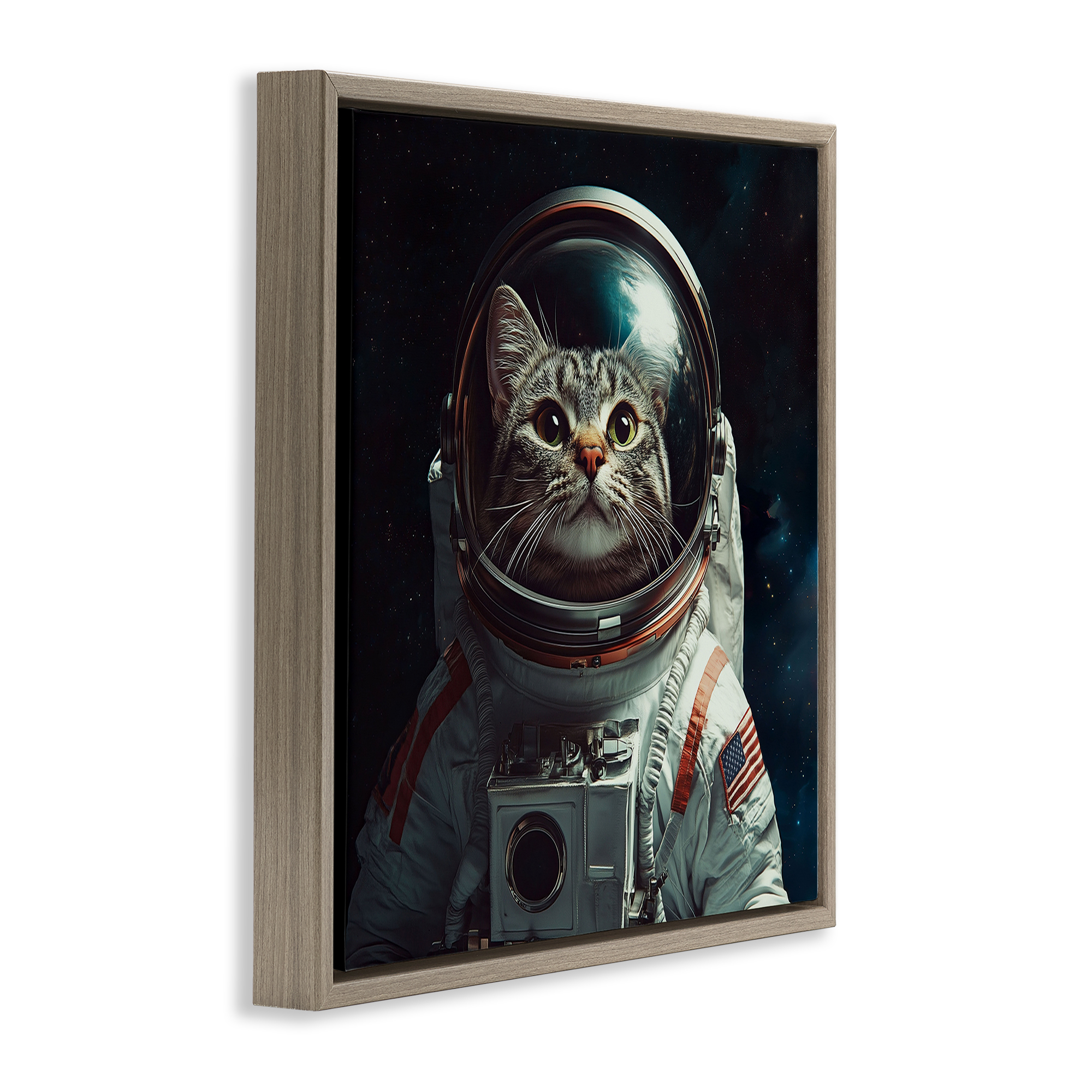 Catstronaut Cat Astronaut Brown Framed Floater Canvas Wall Art, design by Jim Baldwin
