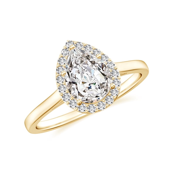 Natural Pear Shaped Diamond Halo Engagement Ring with Moissanite in Yellow Gold Plated/ 925 Sterling Silver| Teardrop April Birthstone, Birthday, Anniversary, Wedding Jewelry, Ring Size 5