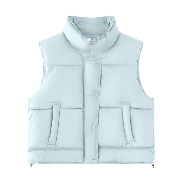 Dagegui Womens Stand Collar Vest Fall Winter Sleeveless Jacket Zip Up Padded Vests Coats with Pockets Blue L