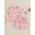 thumbnail image 2 of FEORJGP Kids Little Girls Summer 2PCS Outfits 6M 12M 18M 2T 3T 4T Toddler Baby Short Sleeve T-Shirts O Neck Shirts Floral Print Tops Elastic Waist Shot Fashion Casual Comfy Clothes for Daily, 2 of 9