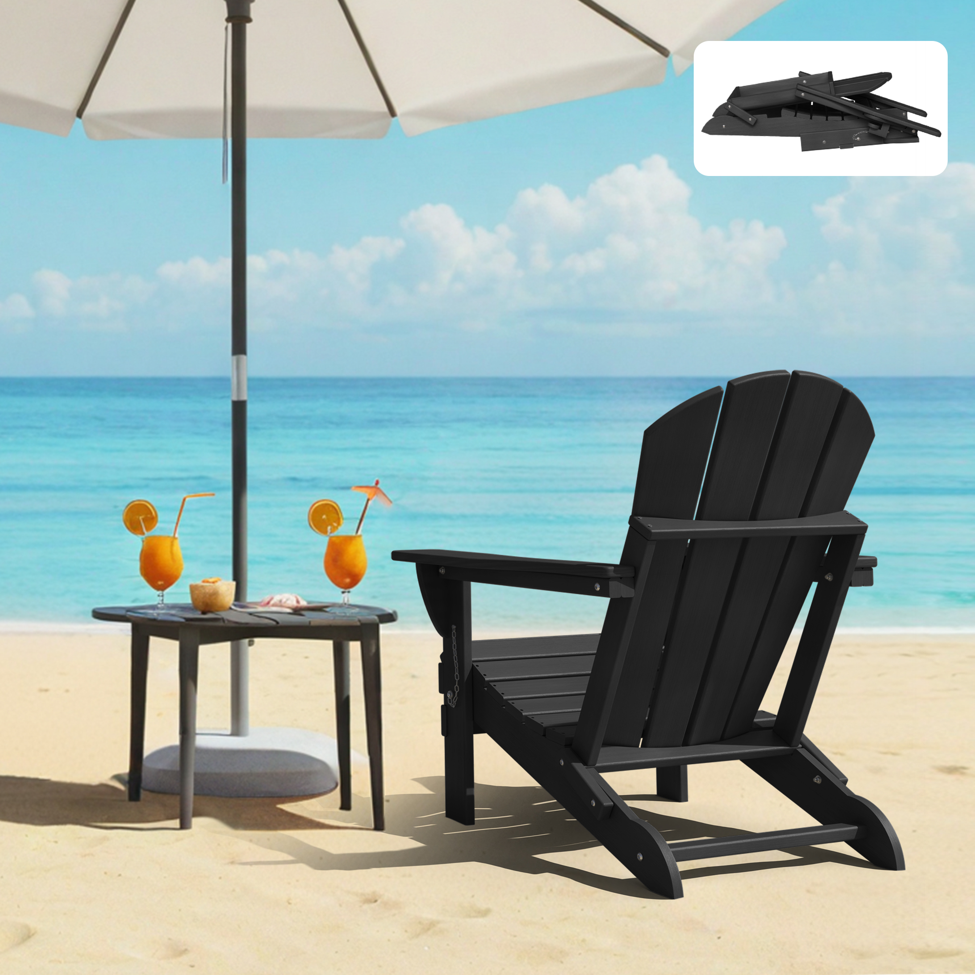 Folding Adirondack Chair Outdoor Patio Fire Pit Chairs with Cup Holder Porch Garden Black