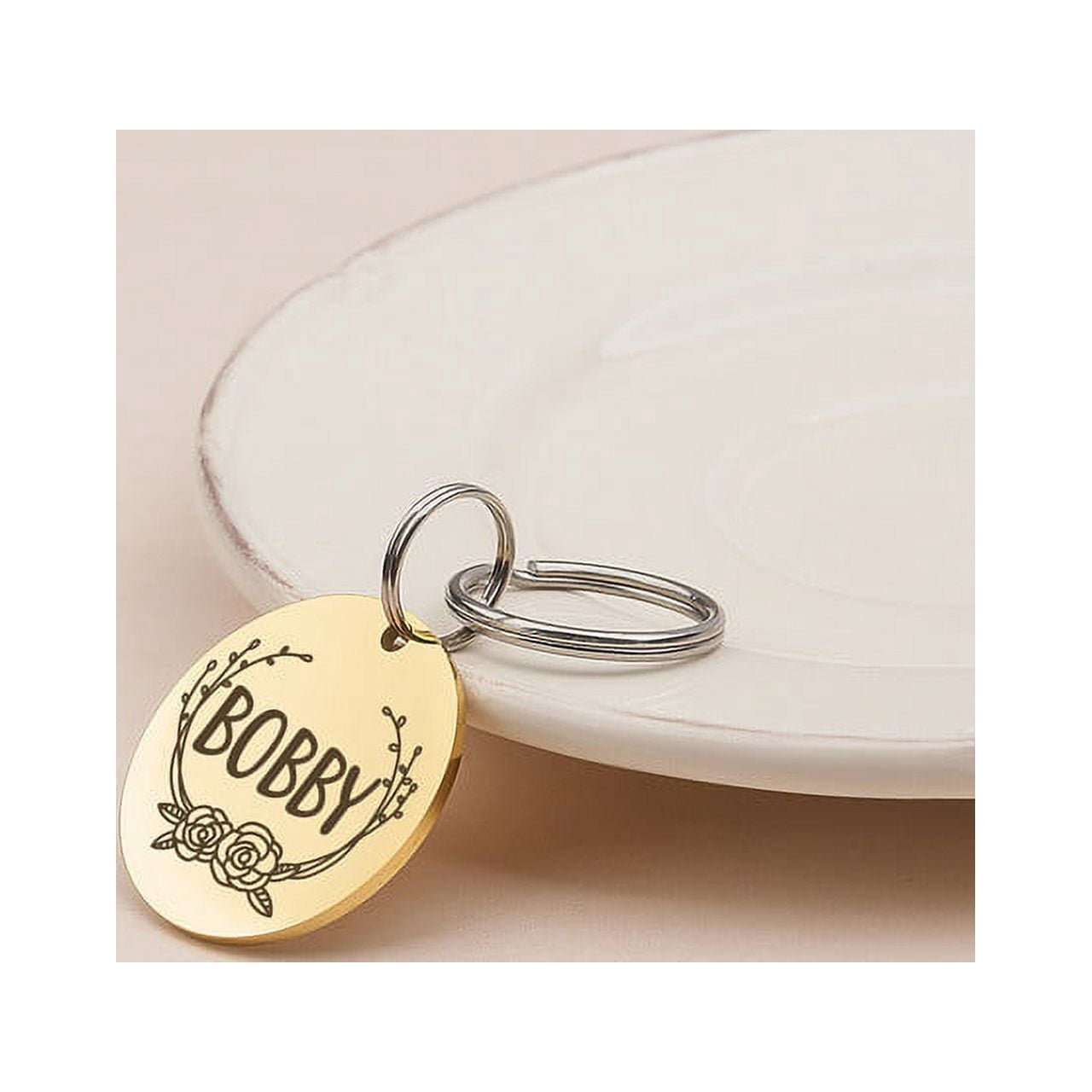 Anavia Stainless Steel Double Sided Round Name - Frame Engraved Dog & Cat ID Tag, Gold, S