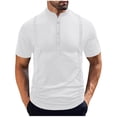 thumbnail image 1 of Mens Casual Manga Corta Botón Abajo Camisas de Color Sólido Botón de Pie de Cuello Blusa, 95% Poliéster 5% Spandex, Lavado de Manos Casual, 1 of 6