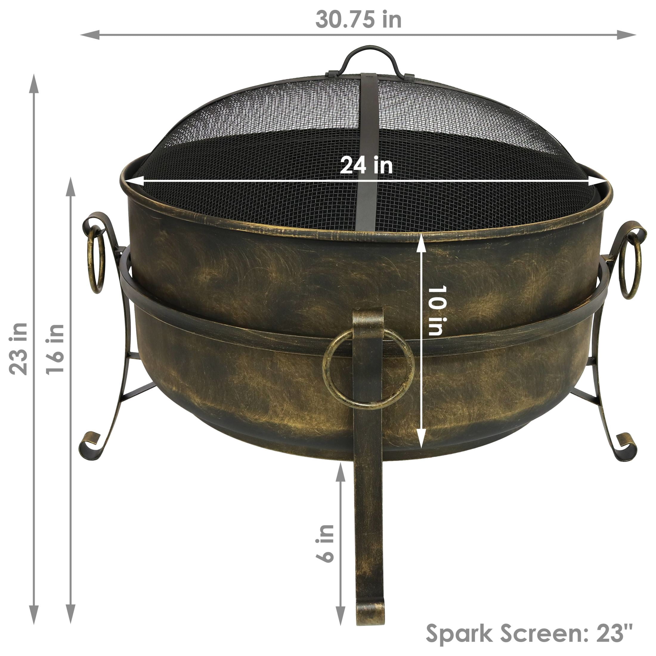 Sunnydaze 24" Round Wood-Burning Dark Bronze Finish Steel Cauldron Outdoor Fire Pit Bowl