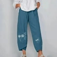 thumbnail image 2 of Women's Elastic Waist Wide Leg Pants Cute Graphic Printed Tulip Hem Cotton Linen Pant with Pockets Winter Loose-Fit Casual Trousers, 2 of 5