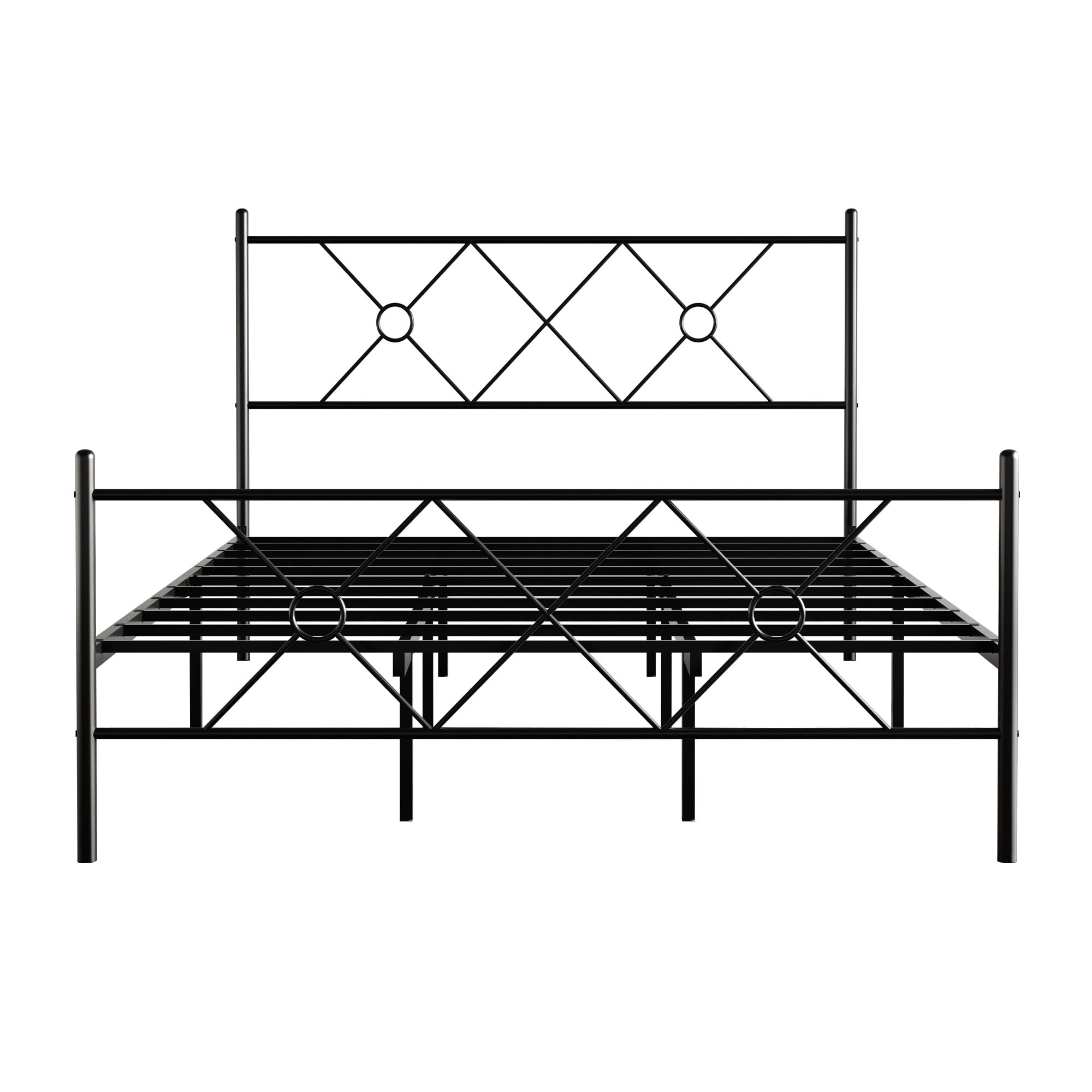 Home Design Marietta Full Modern Metal Bed, Diamond Pattern Design, No Box Spring Needed, Black, Easy Assembly
