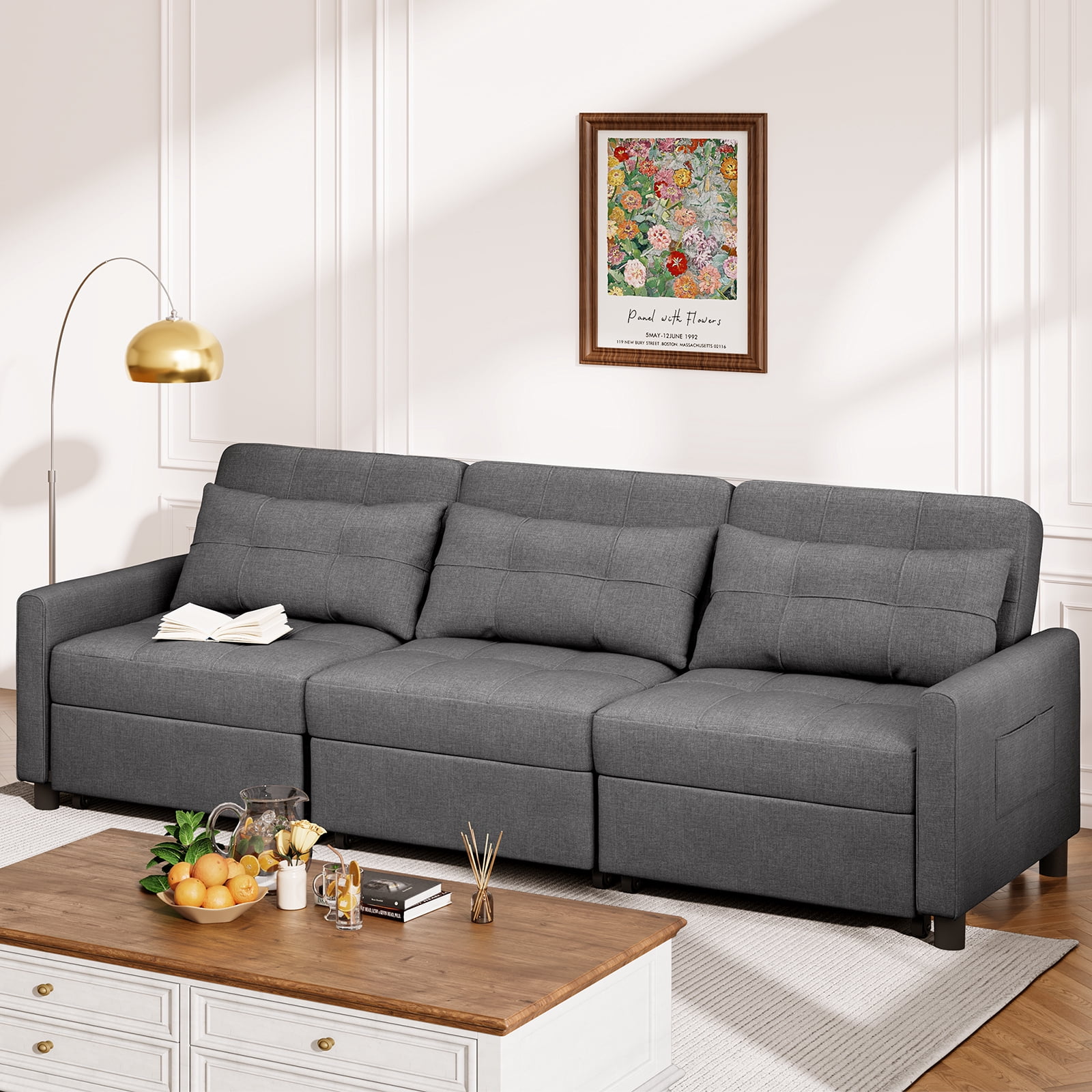 Asofer 3-in-1 Convertible Sleeper Sofa Bed, Adjustable Futon Couch Recliner with Metal Frame for Living Room, Home & Office - Dark Gray