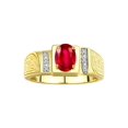 thumbnail image 1 of Rylos 925 Yellow Gold Plated Silver Classic 8X6MM Oval Ruby & Sparkling Diamond Ring - Birthstone Jewelry for Men -Size 9, 1 of 7