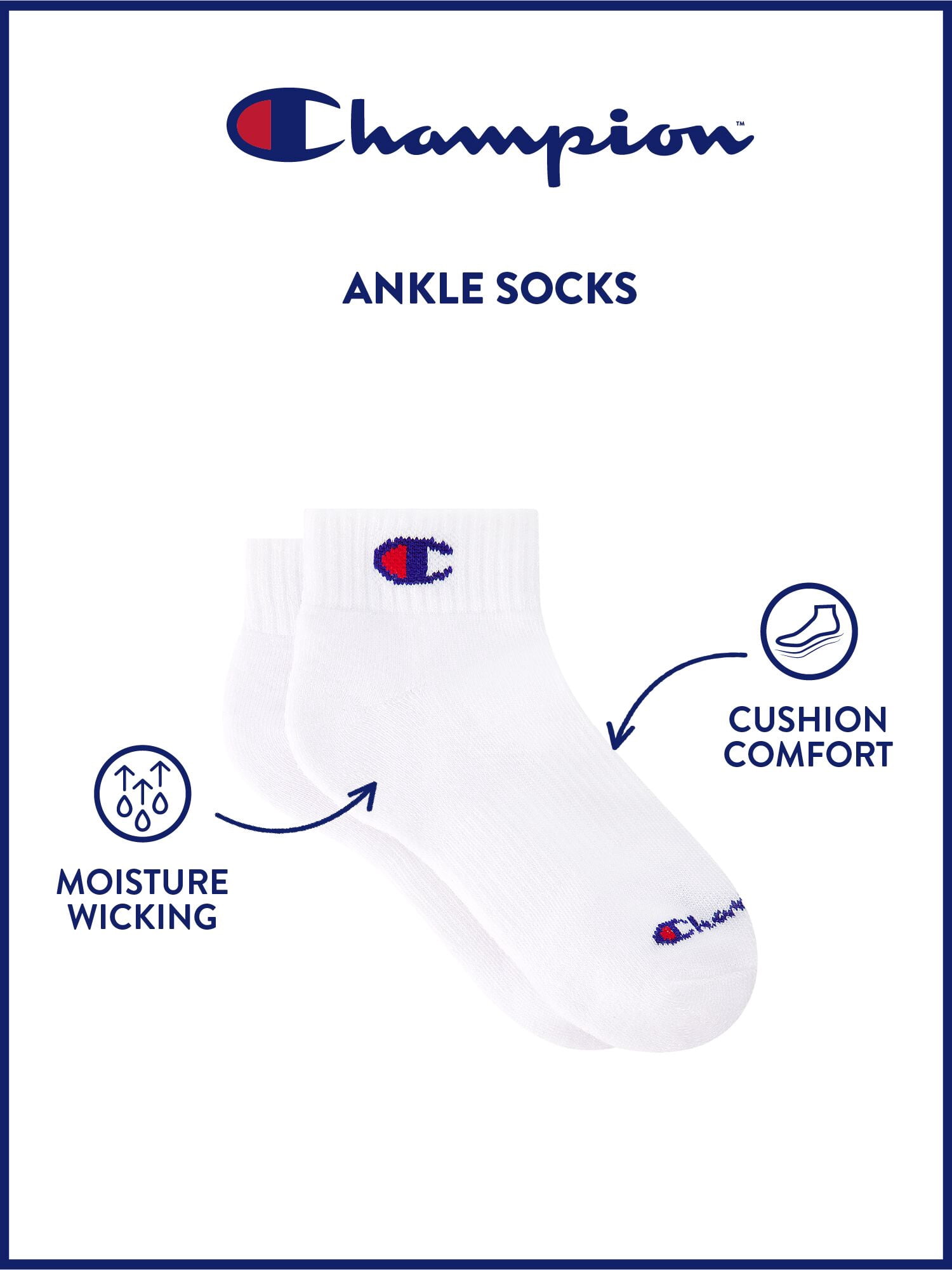 Champion Boys Cushion Performance+ Kid Ankle Socks, 10 Pack, Sizes S–L