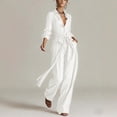thumbnail image 4 of Womens Fashion Outfits Long Sleeve Button Shirt Belt Wide Leg for Pants Set for Travel Workwear White XXL, 4 of 8