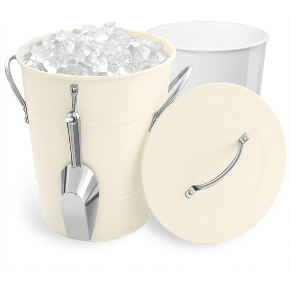 4 L White Ice Bucket,Ice Buckets for Parties,Insulated Ice Buckets with Lid and Scoop,Ice Bucket for Cocktail Bar,Double Wall Party Beverage Tub