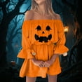 thumbnail image 4 of YDFCWXW Women's Off-Shoulder Sexy Pumpkin Print Halloween Dress - Flirty 3/4 Sleeve Mini Dress with Waist-Cinching Fit Orange, L, 4 of 7