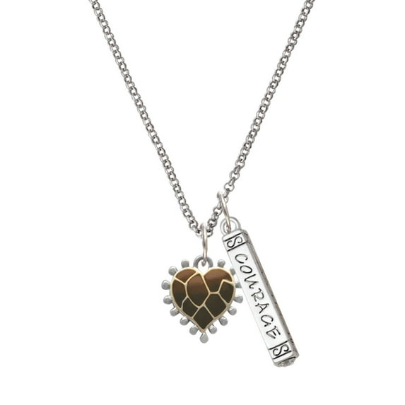 Delight Jewelry Two-tone Enamel Giraffe Print Heart Silvertone Courage Strength Wisdom Honesty Bar Charm Necklace, 23"