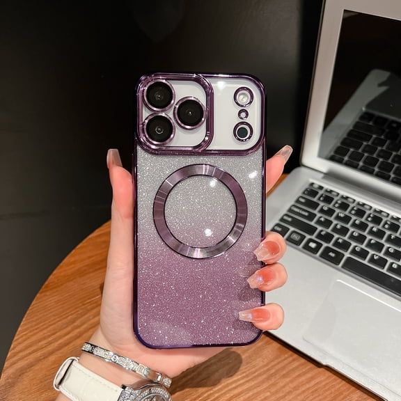 for iPhone 17 Pro Max Magnetic Case, Sparkle Glitter Case Compatible with Mag Safe Camera Lens Film Protection Bling Case Anti-Scratch Shockproof Phone Case for iPhone 17 Pro Max,Darkpurple