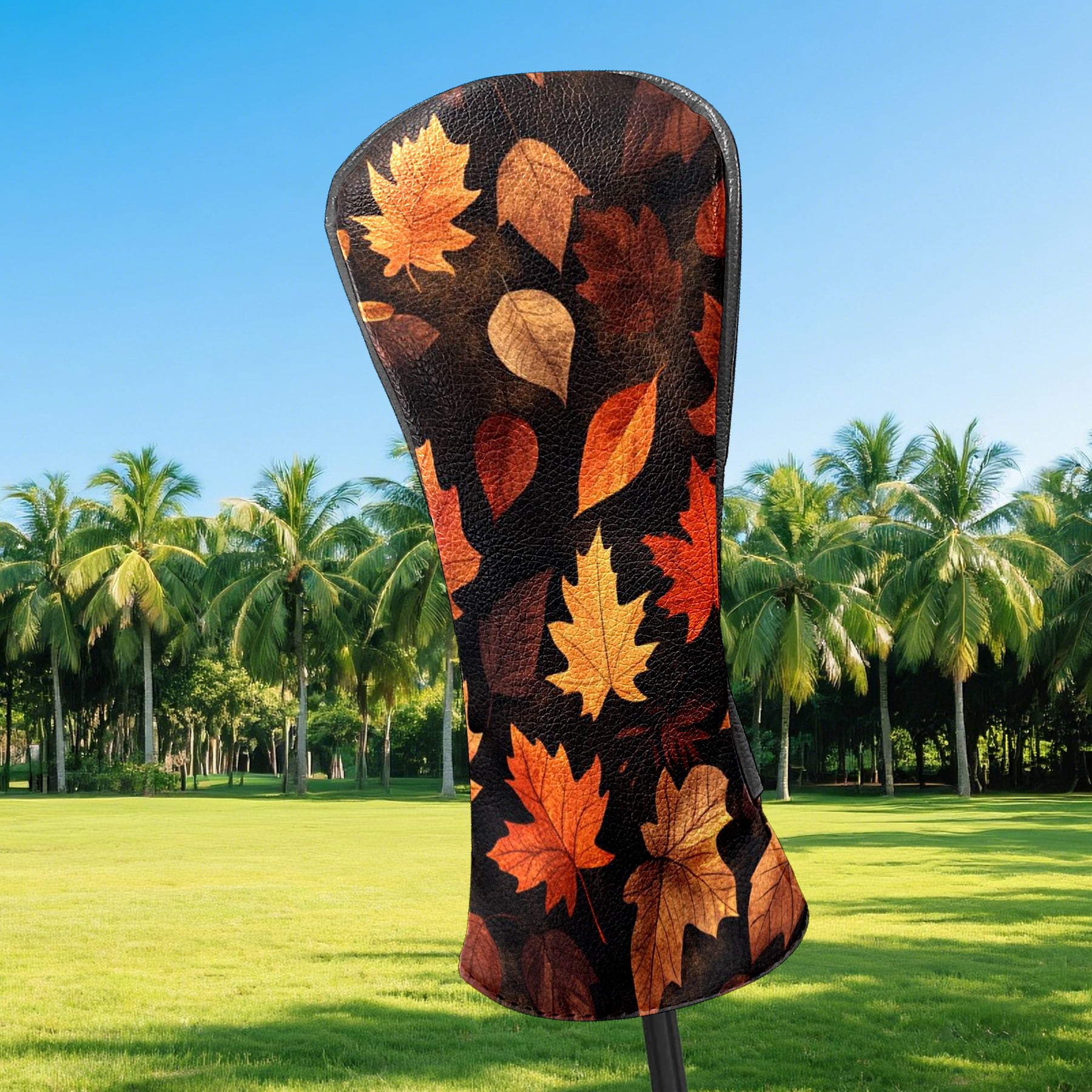 Golf Club Covers PU Leather Waterproof Head Covers for Fairway Woods Hybrids Maple Leaf Pattern Unisex Fits Most Brands