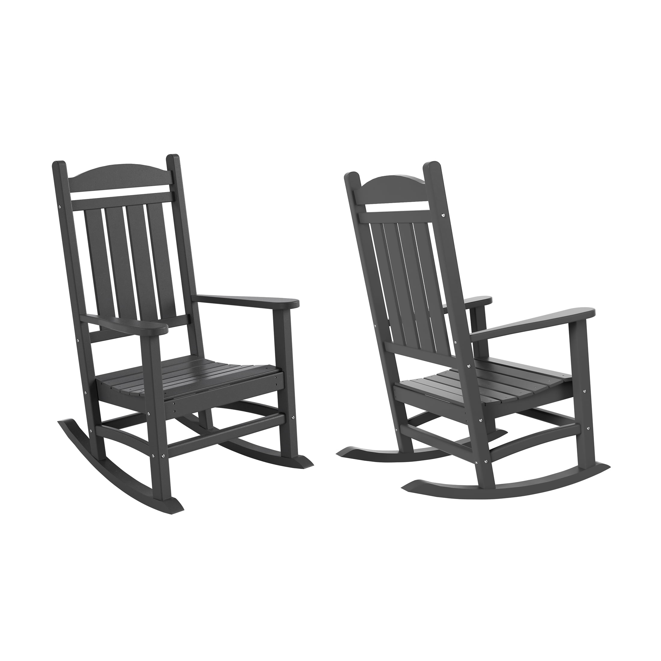 GARDEN Set of 2 Classic Plastic Adirondack Porch Rocking Chairs, Gray