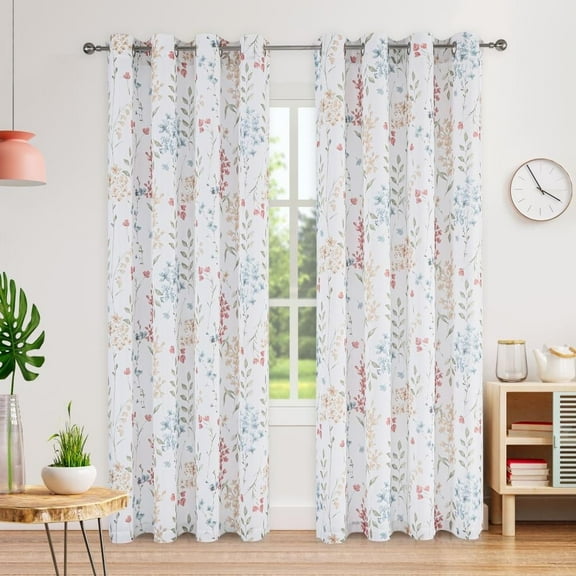 Bohogeo Floral Light Filtering Farmhouse Living Room Curtain Panels, Colorful Botanical Red Flower Print Window Treatment Curtain Drapes for Bedroom , 56" x 63", Watercolor, 2 Panels