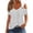Dark Gray, variant on Short Sleeve Cold Shoulder Blouses for Women Striped Tops Dressy Casual Summer Scoop Neck Tees Metal Ring Detail Lightweight Stretch Fashion Daily Clothes