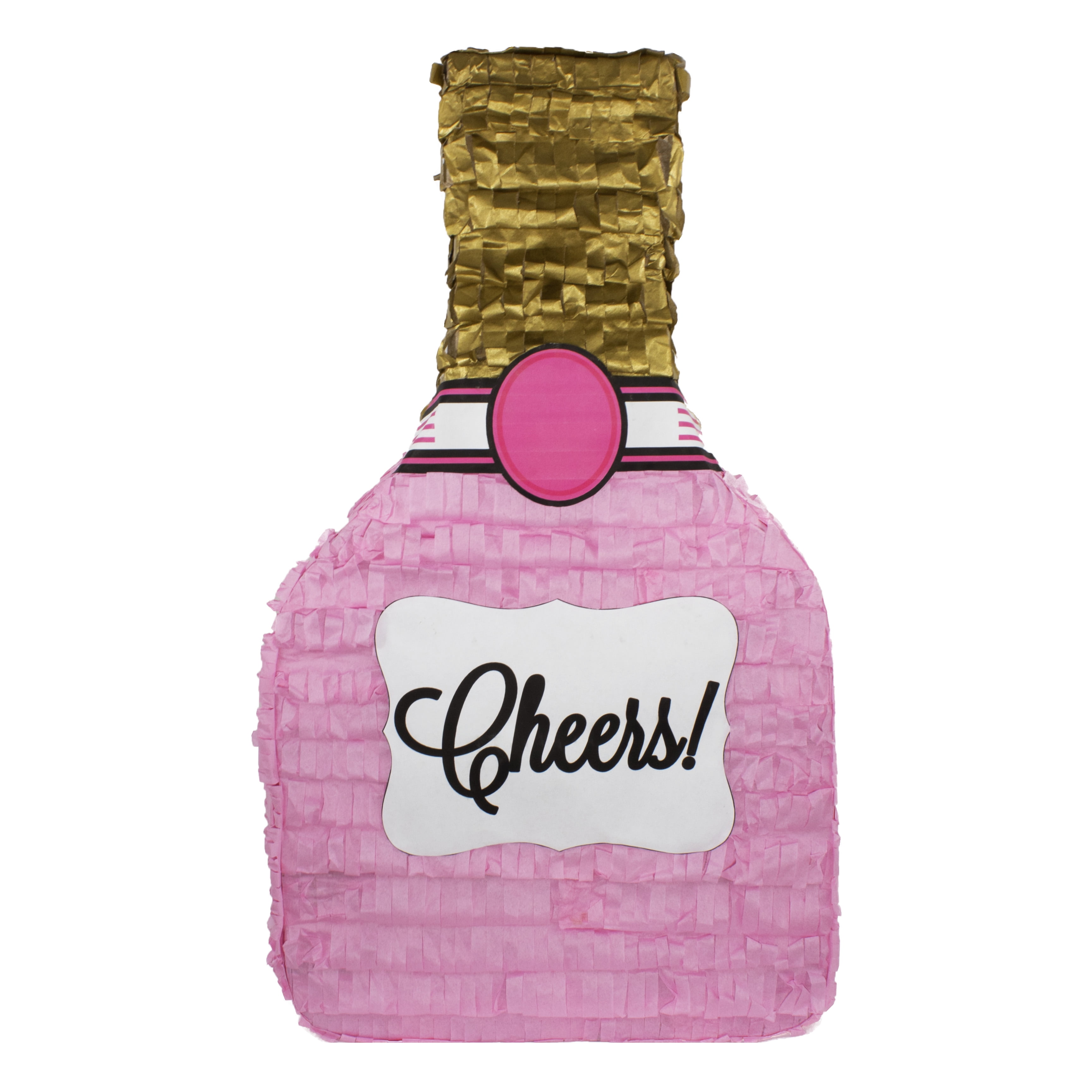 Cheers Champagne Bottle Pinata, Pink & Gold, 11in x 20in