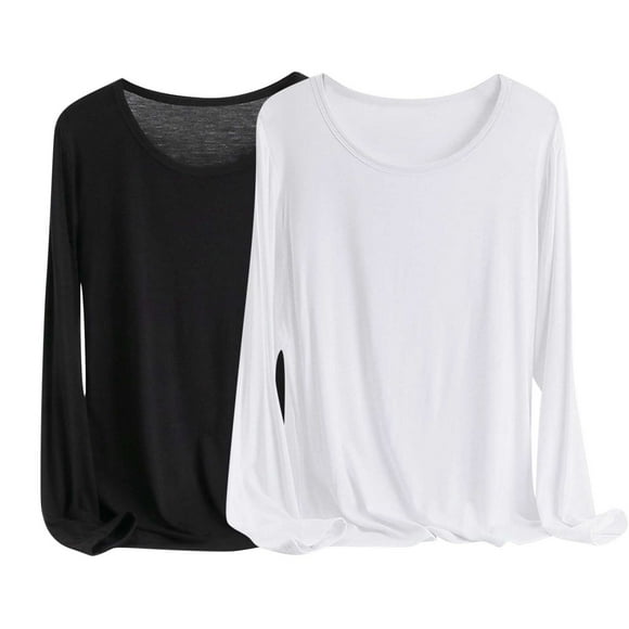 DecSea 2PC Womens Long Sleeve Tops Casual Basics Fall Shirts Solid Crewneck T-Shirt