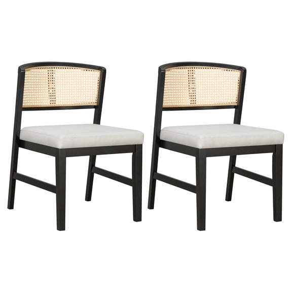 BOFANG Dining Chairs Set of 2, Sturdy Hardwood Frame & Curved Rattan Back, Armless Side Chairs,Black