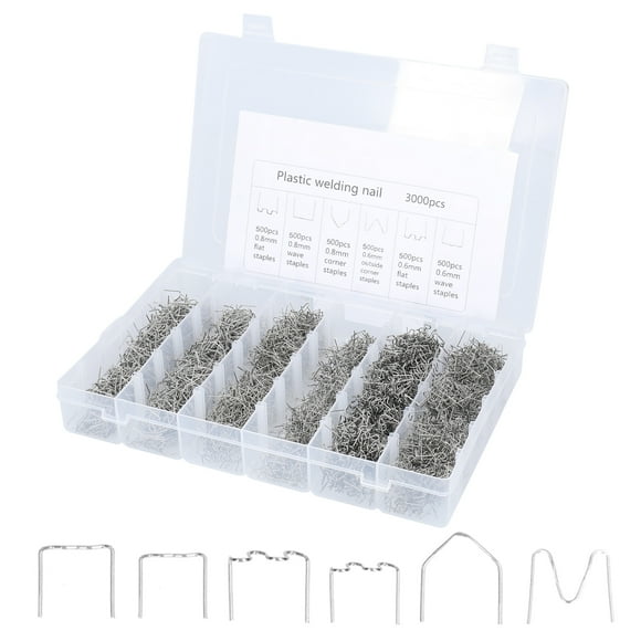 yeacher Tungsten Steel Plastic Welding Staples Kit for Car Bumper Repair, 6 Sizes, 3000pcs, Durable and Rust-Resistant, Includes Flat, Wave, and Corner Staples, Compact Storage Box