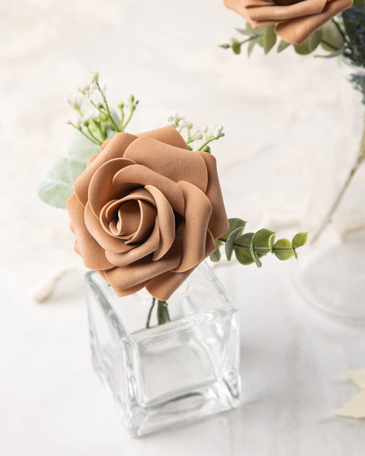 25Pcs Artificial Roses Flowers Fake Roses with Stems Real Touch Foam Flowers for DIY Wedding Bouquet Baby Shower Centerpiece Floral Arrangement Party Home Decor(Black)