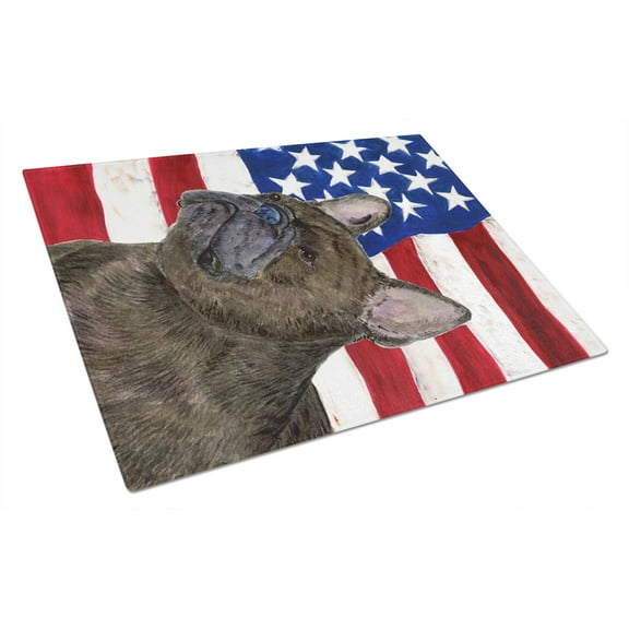 Caroline's Treasures Flag with French Bulldog Glass Cutting Board Large
