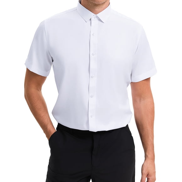 INSPIRE CHIC Mens Short Sleeve Dress Shirts Stretch Lightweight Business Solid Formal Button Down Shirts M White