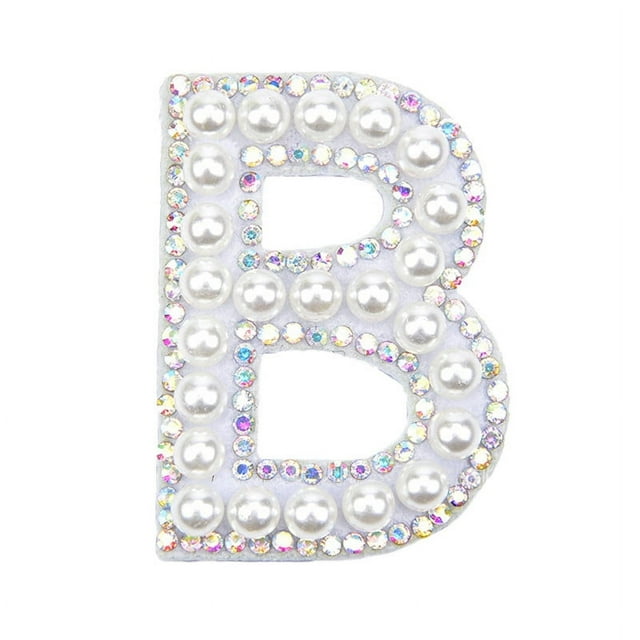 Less Than 5 Stickers Iron Cobble On Clothes AZ Sew Decorative Letter Cobble Glitter Letters Applique Rhinestone Pearl English Letters for DIY Craft Supplies