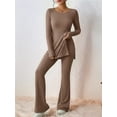thumbnail image 6 of Women'S 2 Piece Matching Lounge Set Long Sleeve Top Wide Leg Pants Casual Sweatsuit Camel Color L, 6 of 8