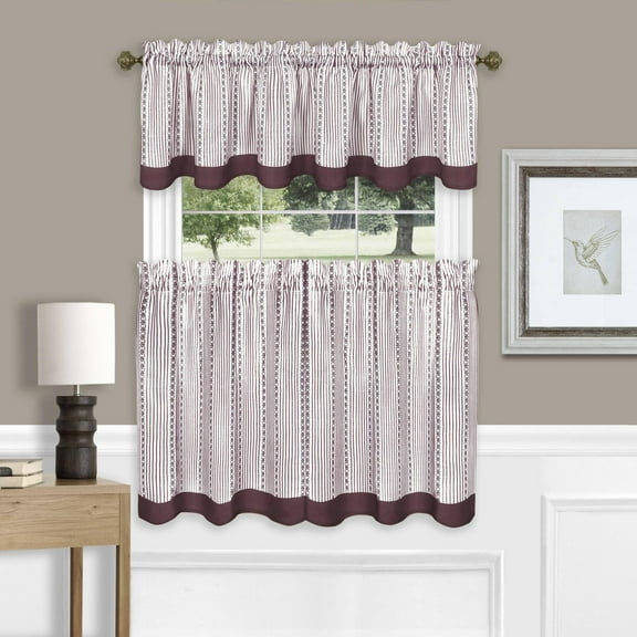 Simple Elegance by Ben&Jonah Laurel Window Curtain Tier Pair and Valance Set - 58"W x 24"L - Burgundy