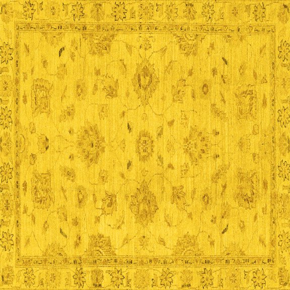 Ahgly Company Machine Washable Indoor Square Abstract Yellow Modern Area Rugs, 8' Square